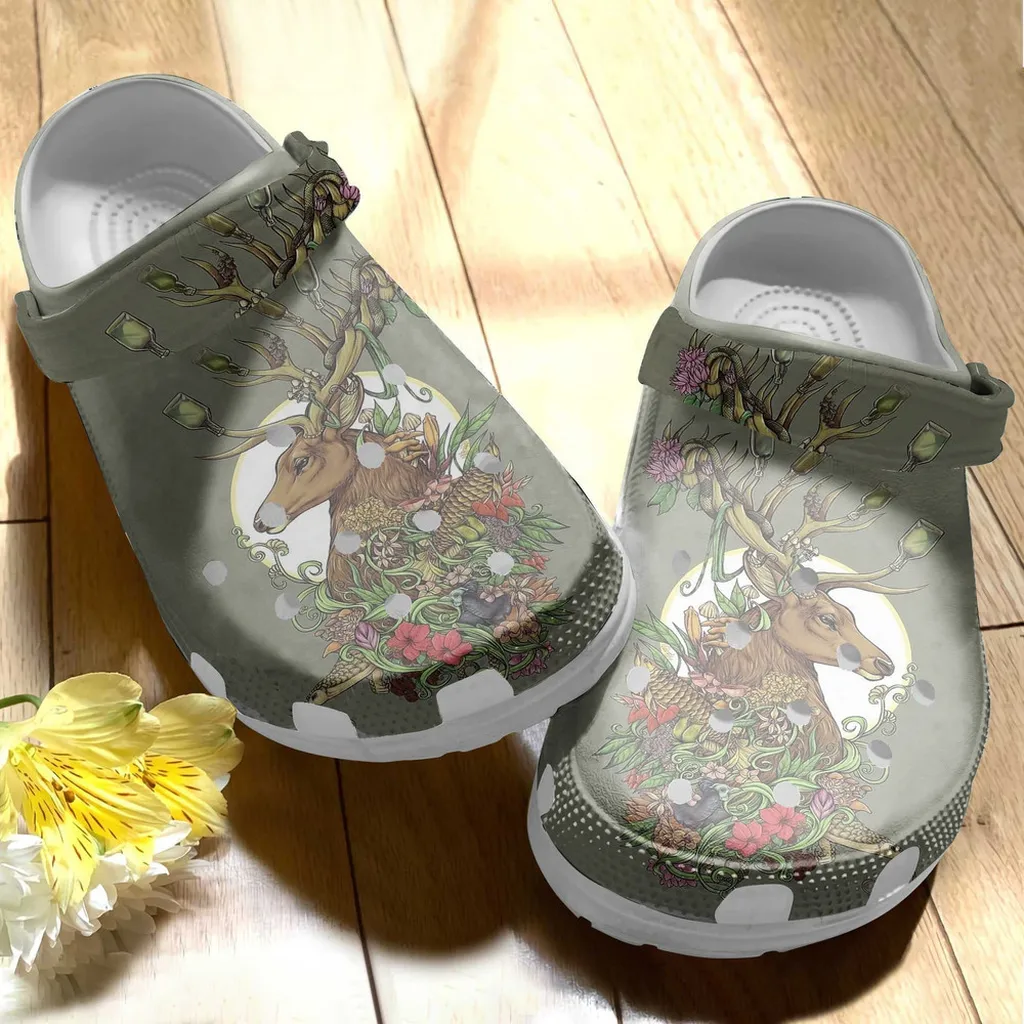 Wild Deer With Fish Flower Gift For Lover Rubber Crocs Clog