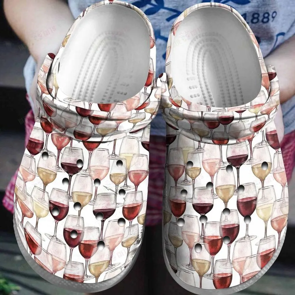 Wine Glass Pattern Style Crocs, Personalized Crocs Classic Clogs