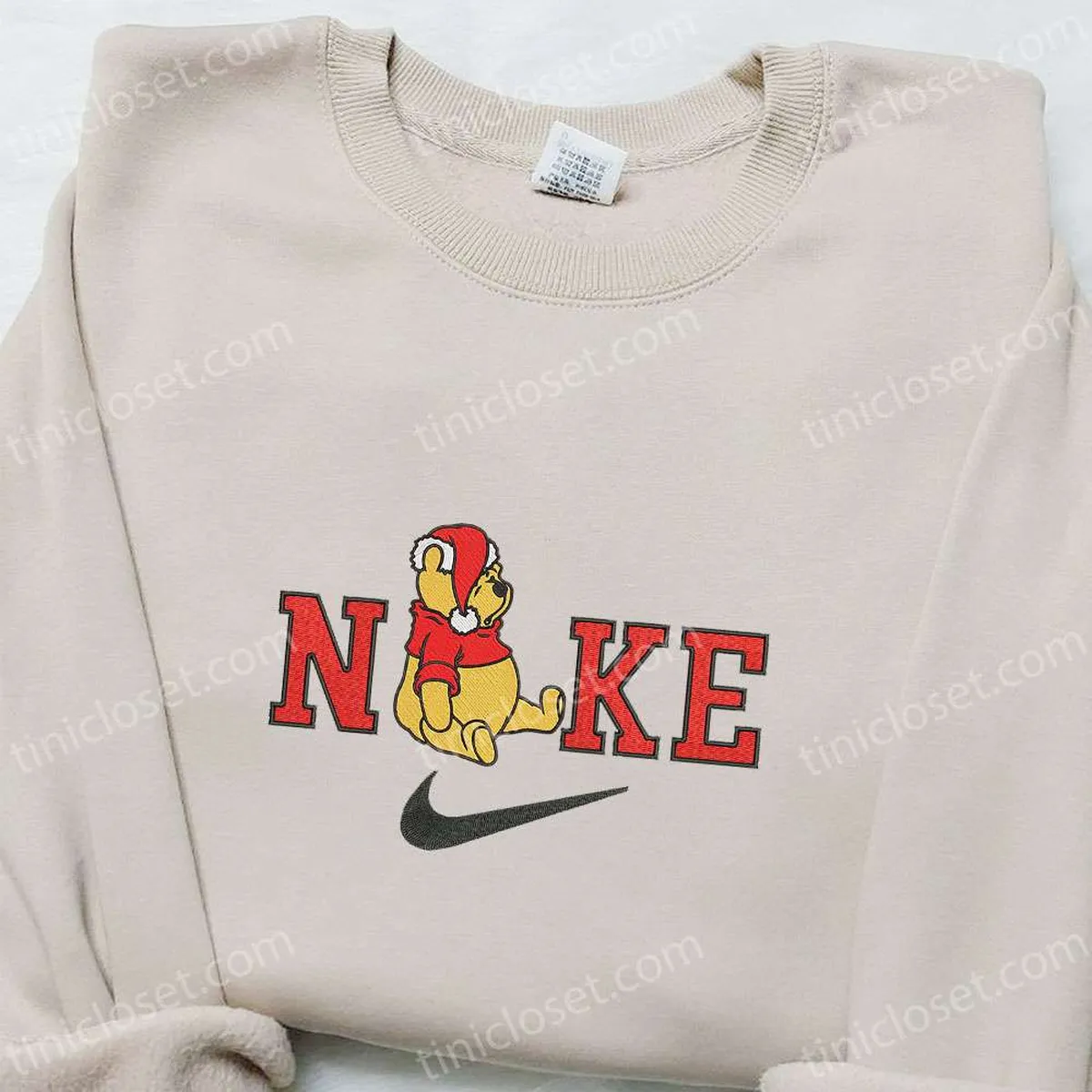 Winnie Pooh Asleep x Nike Christmas Embroidered Sweatshirt, Cartoon Christmas Embroidered Shirt, Best Christmas Gift Ideas