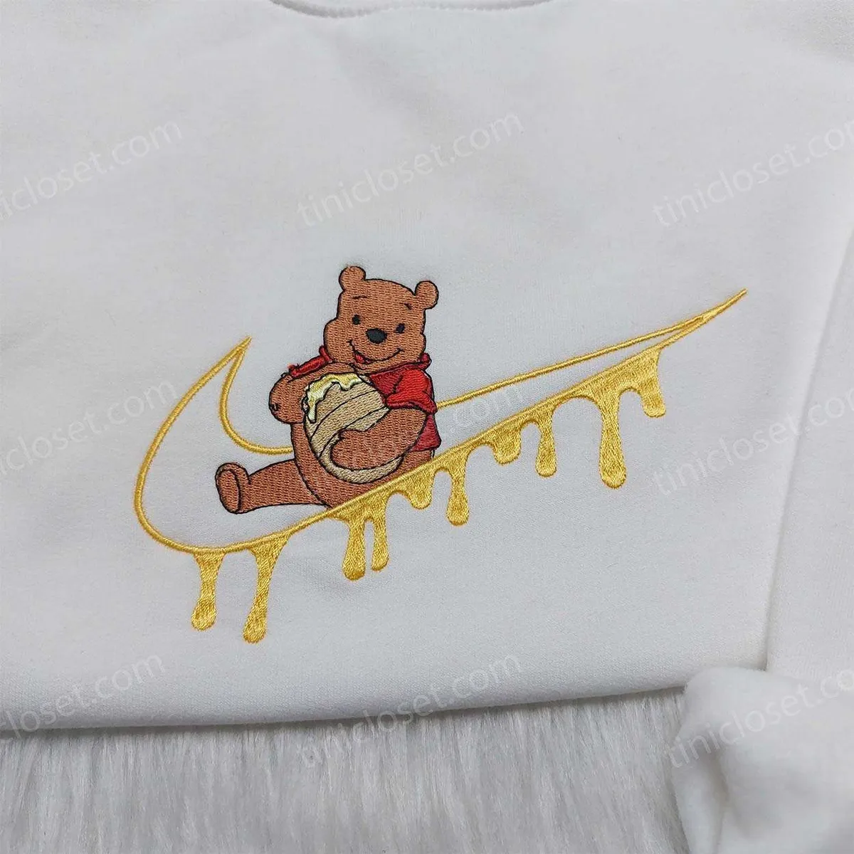 Winnie Pooh Nike Swoosh Sweatshirt, Disney Embroidered Hoodie, Custom Nike Swoosh Shirt