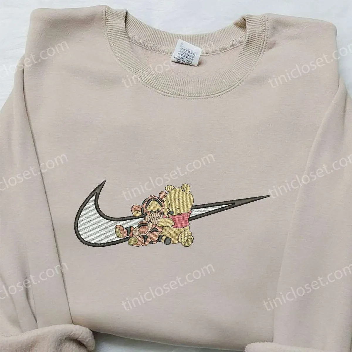 Winnie The Pooh and Tiger x Nike Swoosh Embroidered Sweatshirt, Winnie The Pooh Embroidered Sweatshirt, Nike Inspired Embroidered Shirt