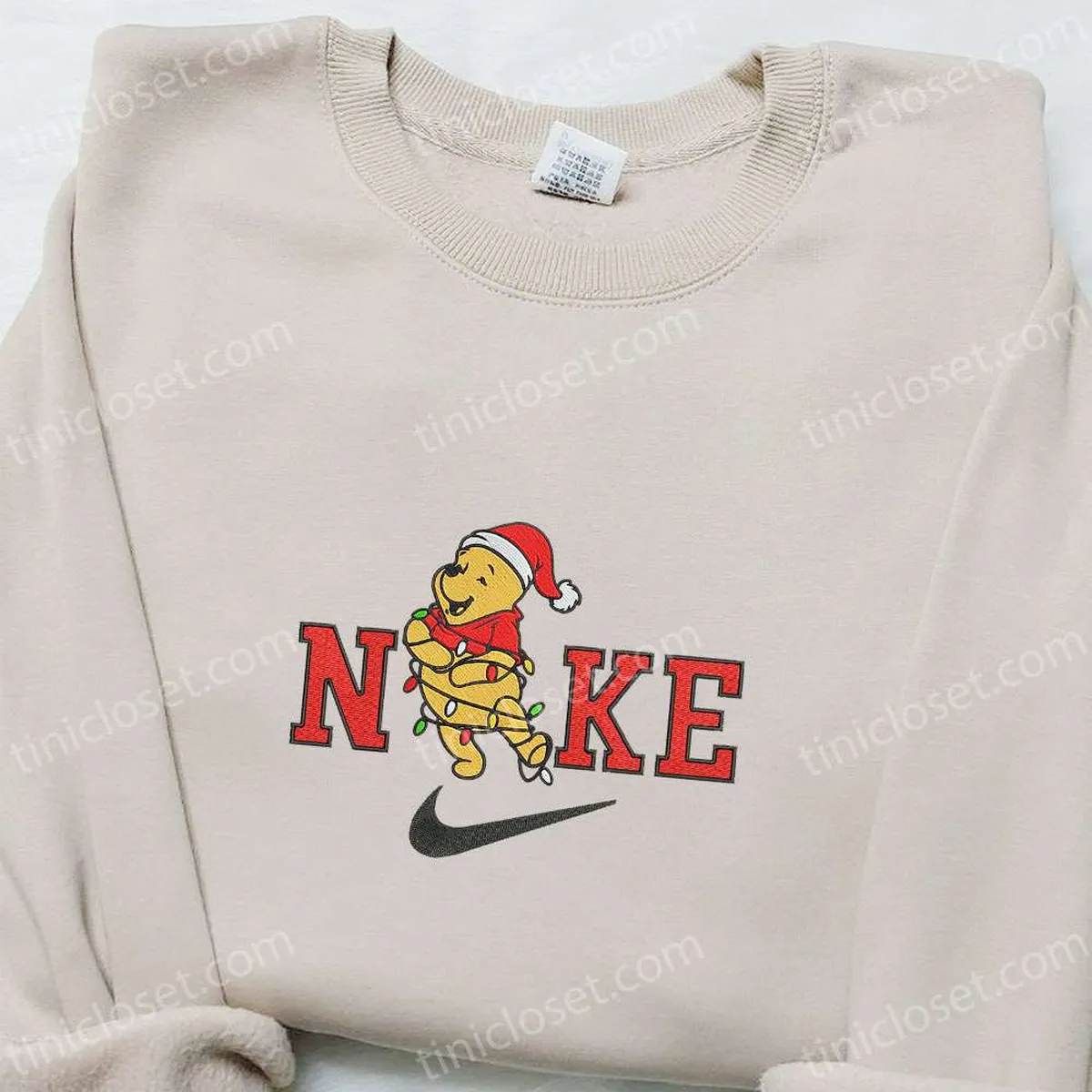 Winnie the Pooh Christmas Light x Nike Christmas Embroidered Sweatshirt, Cartoon Christmas Embroidered Shirt, Best Christmas Gift Ideas