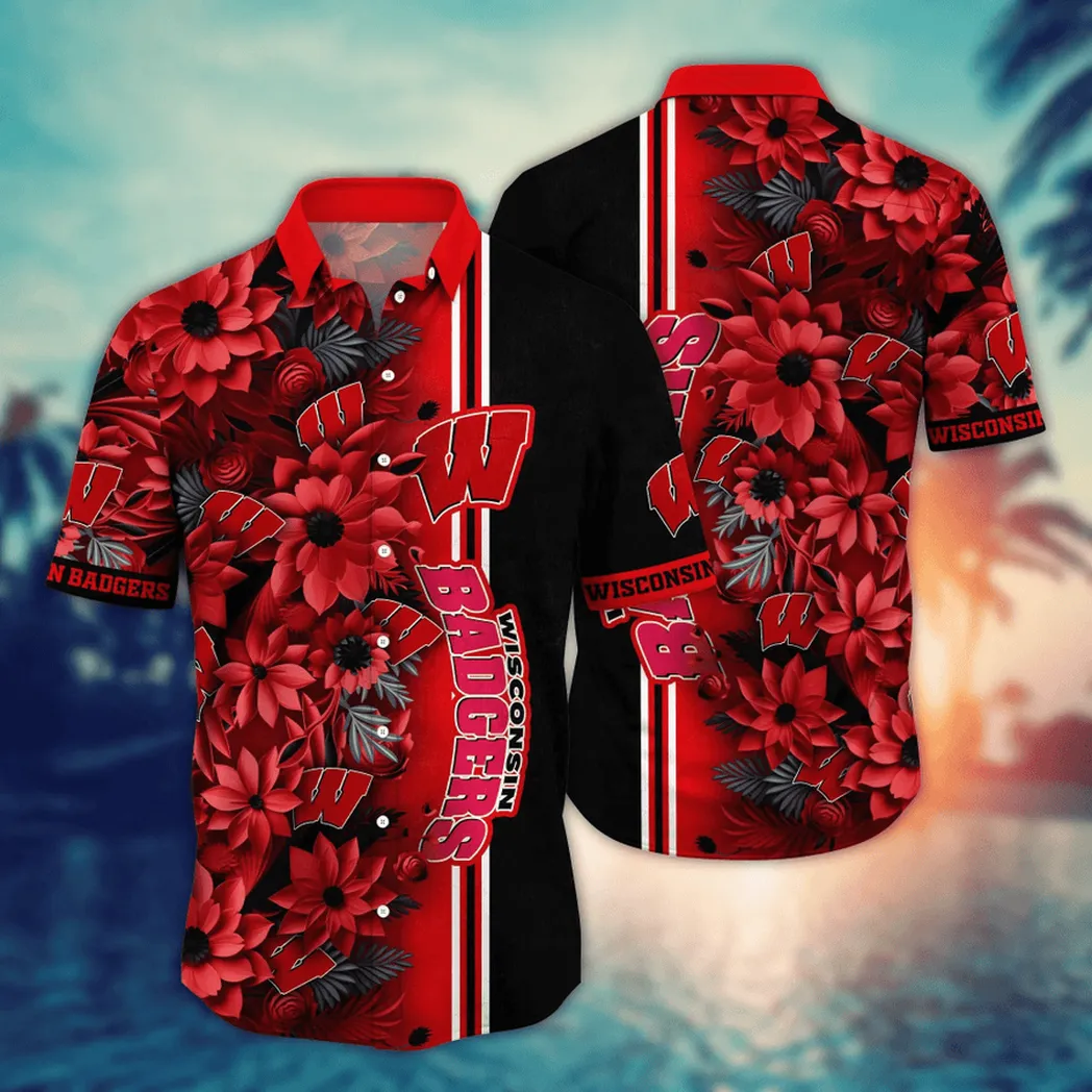 Wisconsin Badgers NCAA Flower Aloha Hawaiian Shirt, Custom Summer Football Shirts VPHWA2451153236