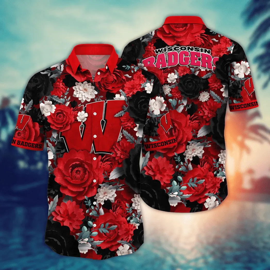 Wisconsin Badgers NCAA Flower Aloha Hawaiian Shirt, Custom Summer Football Shirts VPHWA2451153695