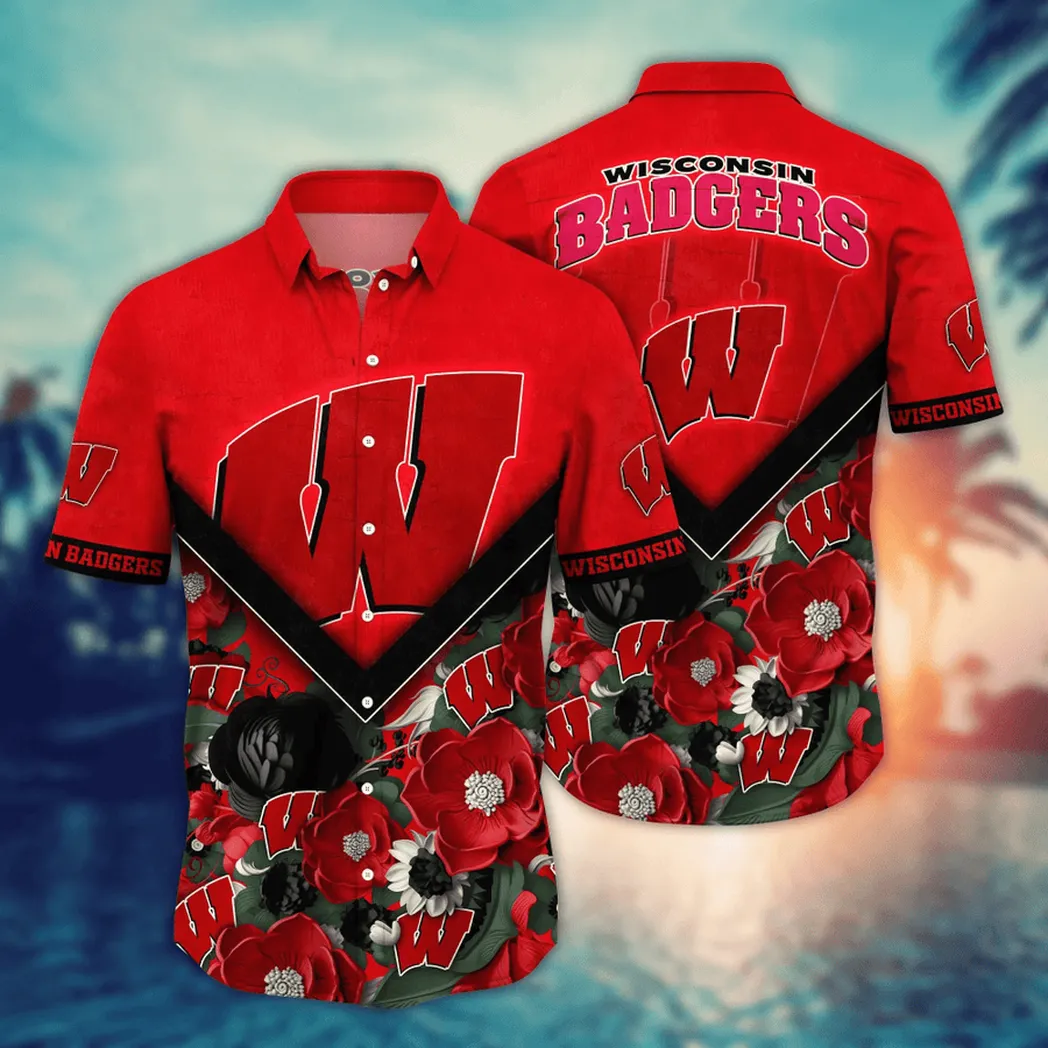 Wisconsin Badgers NCAA Flower Aloha Hawaiian Shirt, Custom Summer Football Shirts VPHWA2451153697