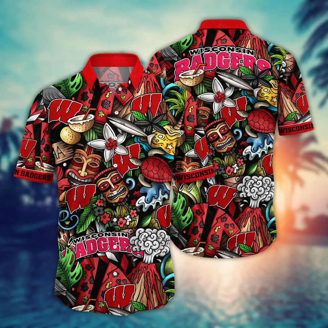 Wisconsin Badgers NCAA Flower Aloha Hawaiian Shirt, Custom Summer Football Shirts VPHWA2451154260