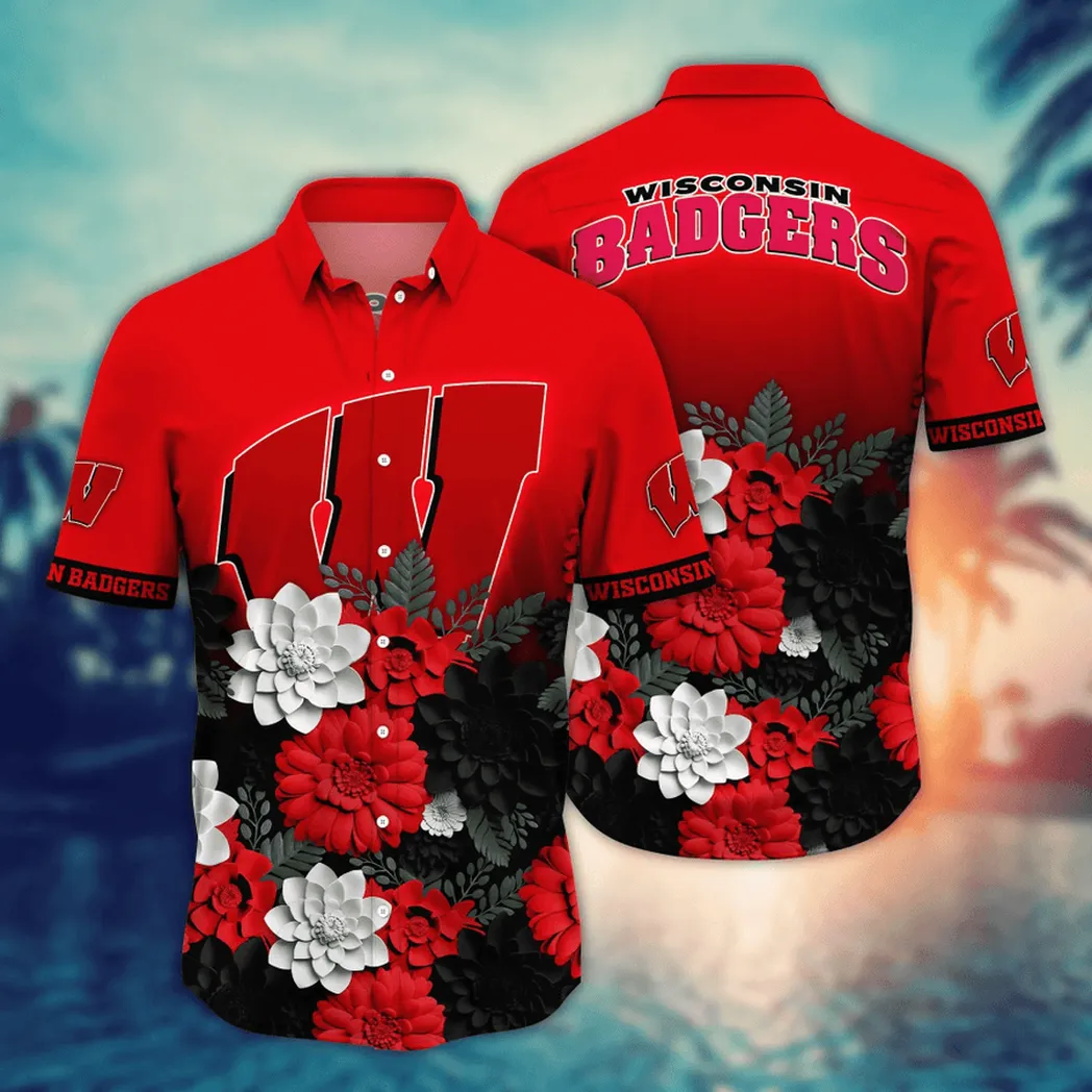 Wisconsin Badgers NCAA Flower Aloha Hawaiian Shirt, Summer Football Shirts VPHWA2451155065