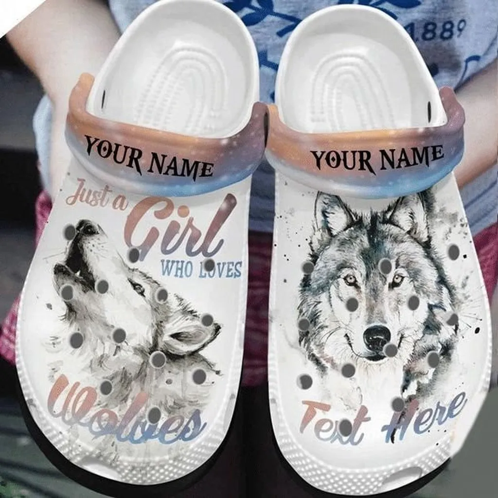 Wolf Girl Custom Name Crocs Rubber Crocs Clog