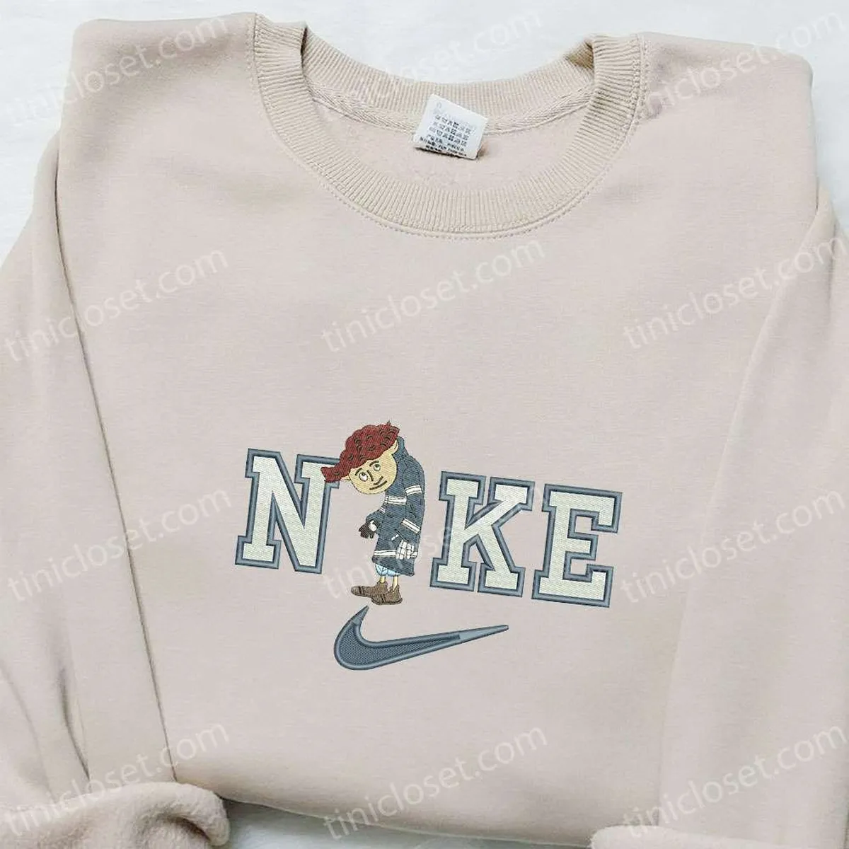 Wybie x Nike Swoosh Embroidered Shirt, Coraline Cartoon Embroidered Hoodie, Nike Inspired Embroidered Sweatshirt