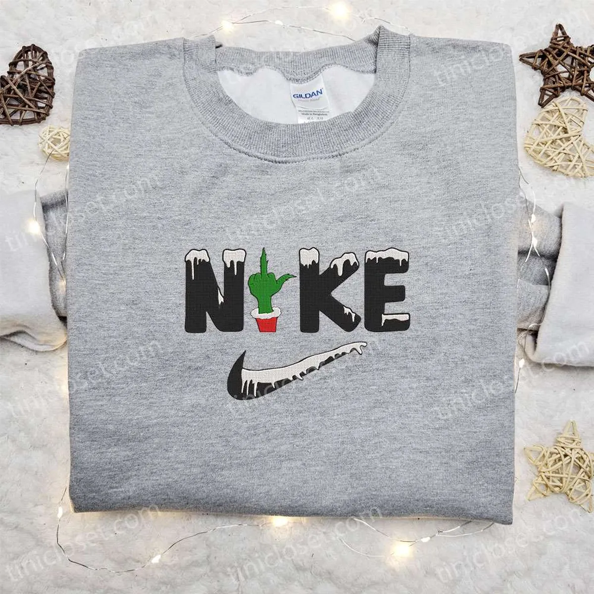 Xmas Grinch Hand x Nike Movie Embroidered Sweatshirt, Christmas Embroidered Shirt, Best Christmas Gift Ideas for Family