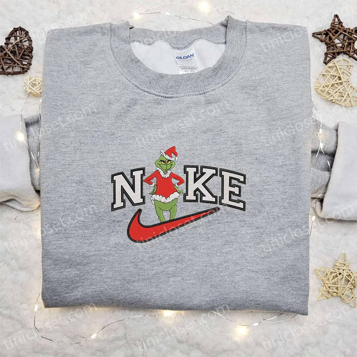 Xmas Grinch x Nike Movie Embroidered Sweatshirt, Christmas Embroidered Shirt, Best Christmas Gift Ideas for Family