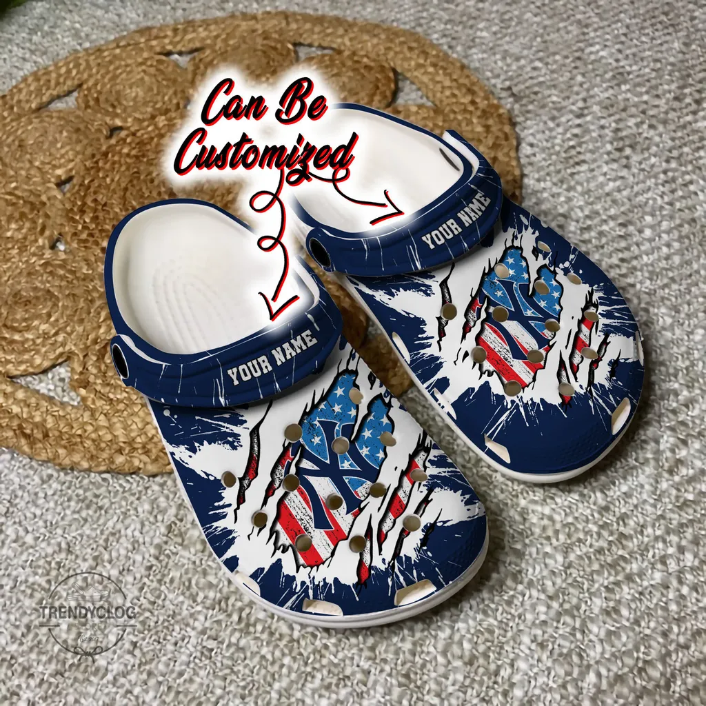 Yankees Crocs Personalized NY Yankees Baseball Ripped American Flag Clog