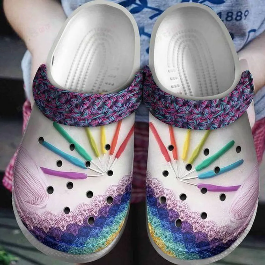 Yarn White Sole Colorful Yarn Crocs, Personalized Crocs Classic Clogs