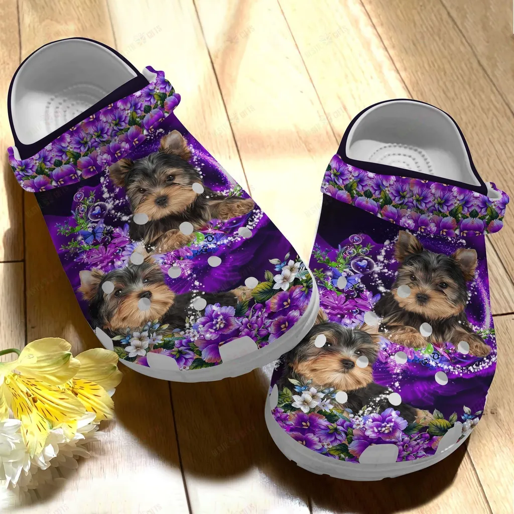 Yorkshire Crocs Classic Clog Whitesole Yorkshire Gorgeous Purple Flowers