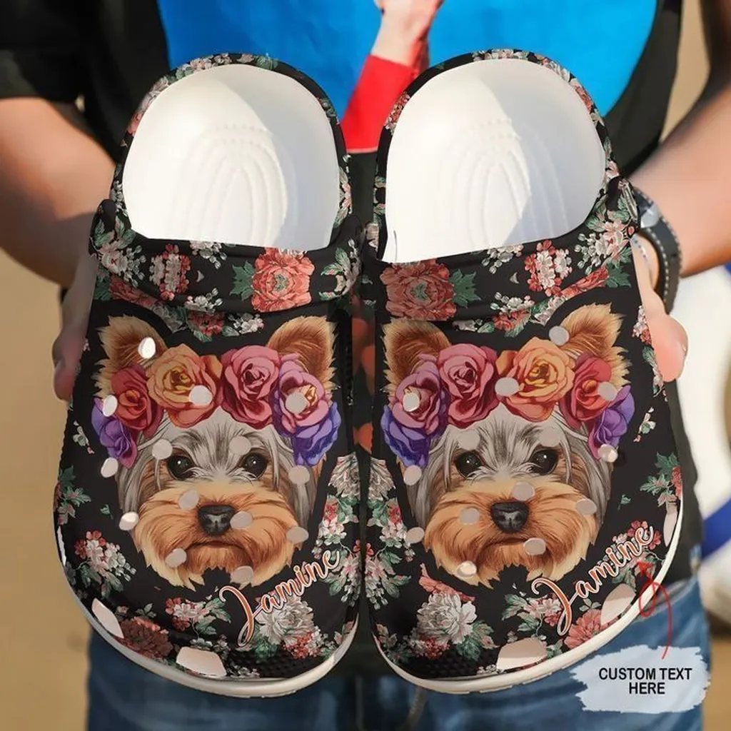 Yorkshire Personalized Floral Yorkie Rubber Crocs Clog