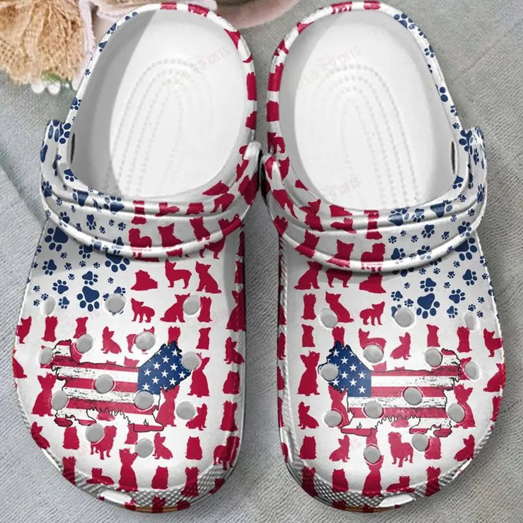 Yorkshire Terrier American Flag Crocs, Personalized Crocs Classic Clogs