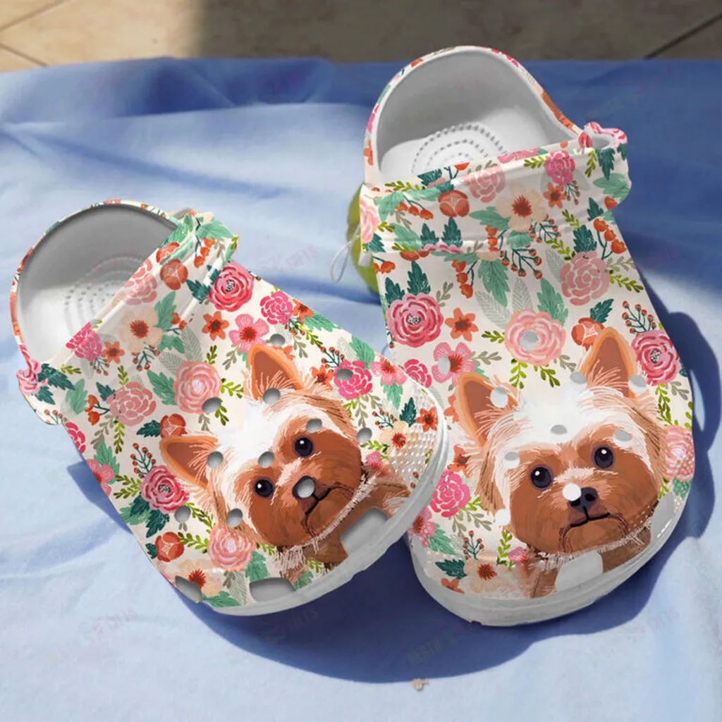 Yorkshire Terrier Floral Crocs Classic Clogs