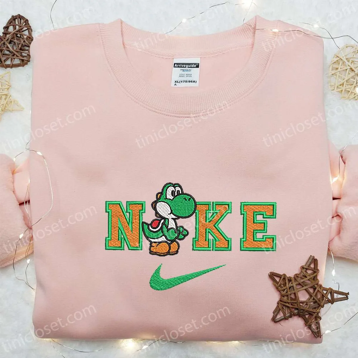 Yoshi x Nike Cartoon Embroidered Shirt, Super Mario Embroidered Hoodie, Custom Nike Embroidered T-shirt