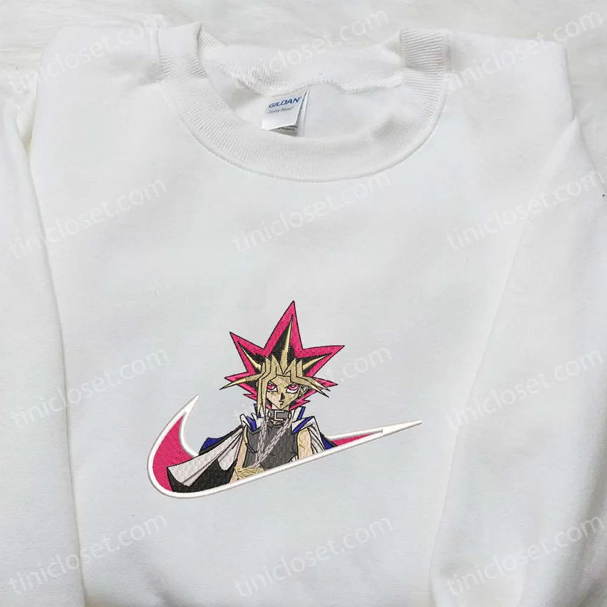 Yugi Mutou x Swoosh Embroidered Sweatshirt, Yu-Gi-Oh Embroidered Shirt, Custom Embroidered T-shirt