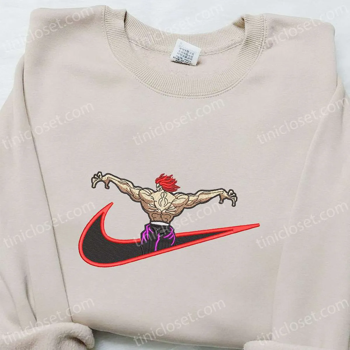 Yujiro Hanma x Nike Swoosh Anime Embroidered Shirt, Nike Inspired Embroidered Shirt, Best Gift for Family