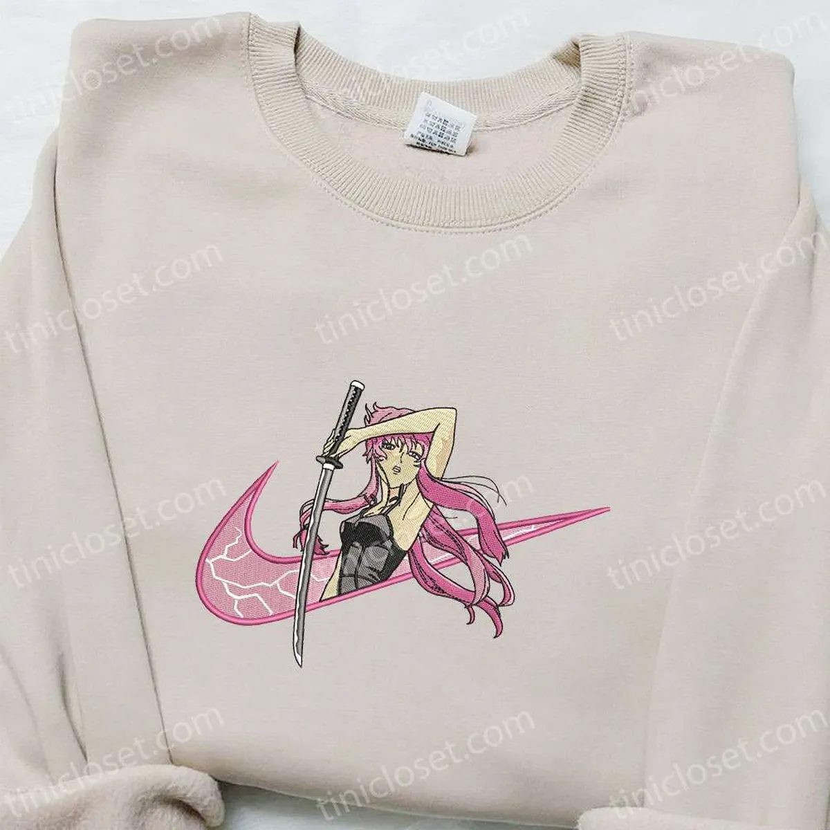 Yuno Gasai x Swoosh Anime Embroidered Sweatshirt, Future Diary Embroidered Shirt, Custom Embroidered T-shirt