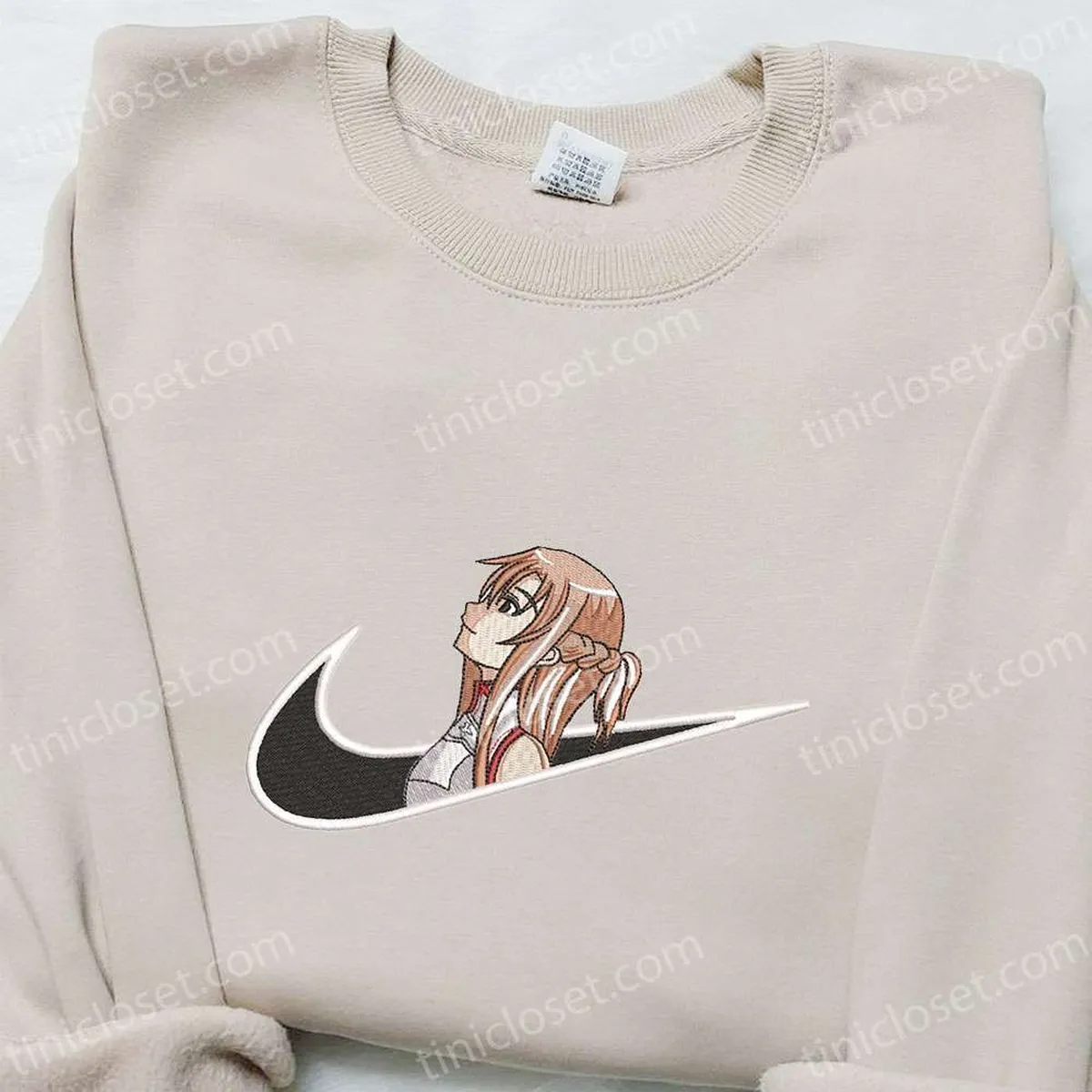 Yuuki Asuna x Swoosh Anime Embroidered Sweatshirt, Sword Art Online Embroidered Shirt, Custom Embroidered T-shirt