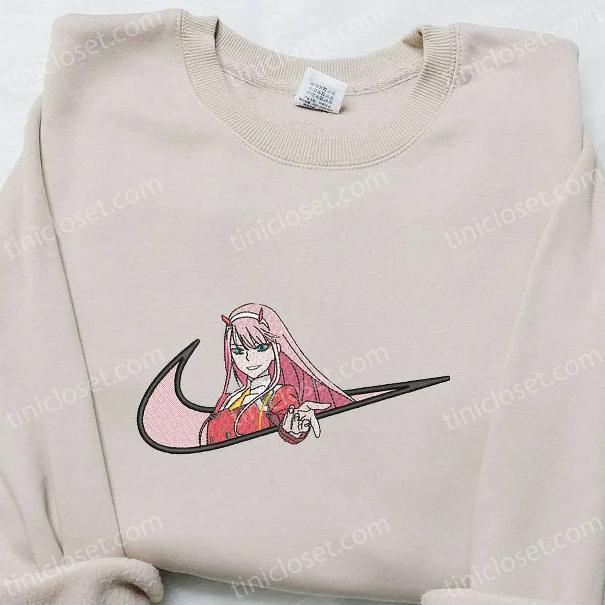 Zero Two x Swoosh Anime Embroidered Sweatshirt, Darling in the Franxx Embroidered Shirt, Custom Embroidered T-shirt