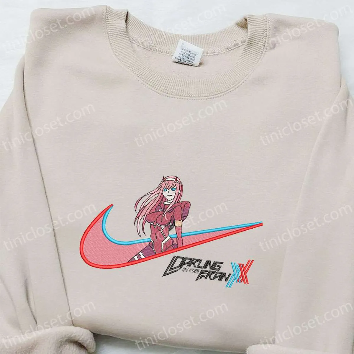 Zero Two x Swoosh Anime Embroidered Sweatshirt, Nike Inspired Embroidered Shirt, Custom Embroidered T-shirt