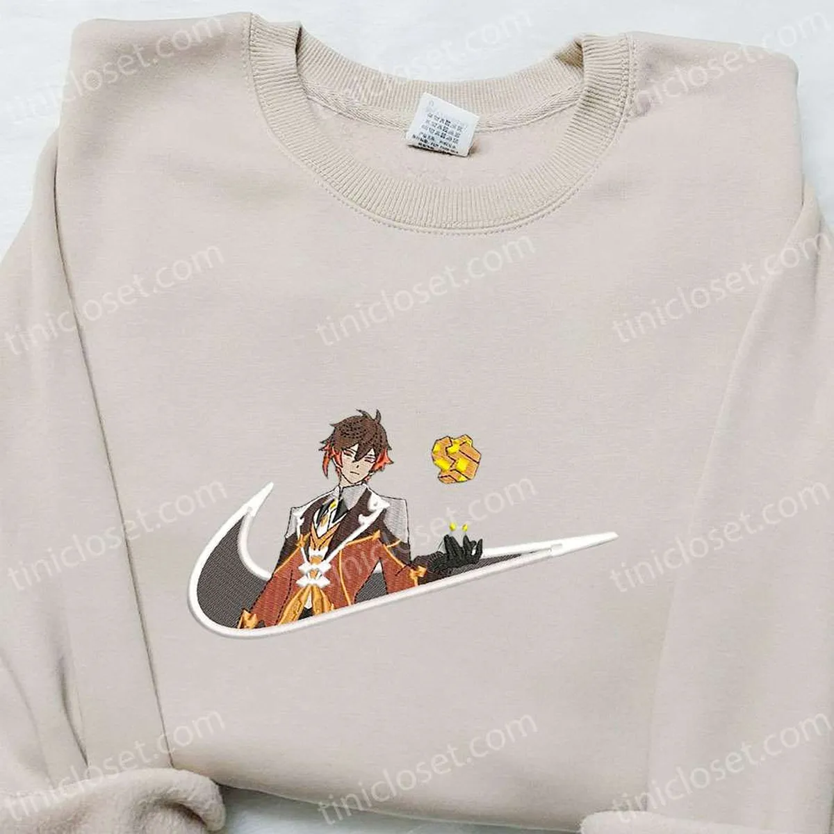 Zhongli Genshin Impact x Swoosh Embroidered Hoodie, Cool Anime Clothing, Best Gift Ideas for Family