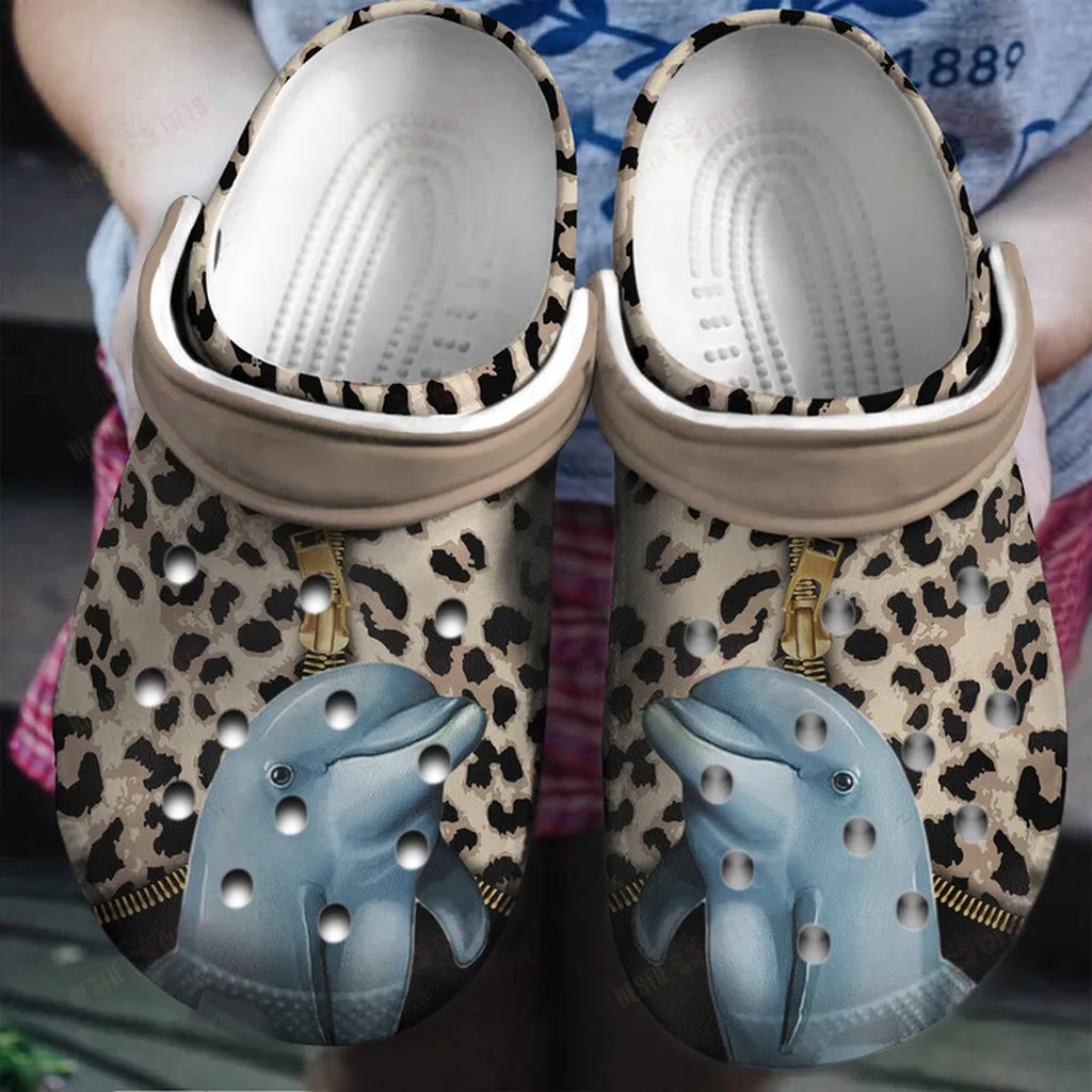 Zipper Leopard For Dolphin Lovers Crocs Classic Clogs