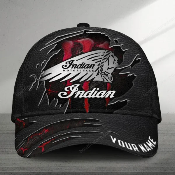 Indian Motorcycles Black Cap, Personalized Hat All Over Printed