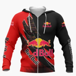 Red Bull Zipper Hoodie Shirt, Car Style Classic Zipper Hoodie Shirt