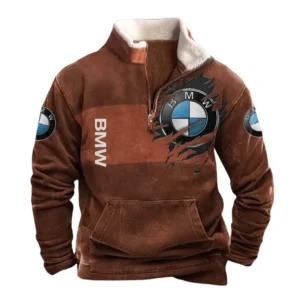 Bmw Half Zip Fur Collar Hoodie