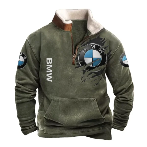 Bmw Half Zip Fur Collar Hoodie